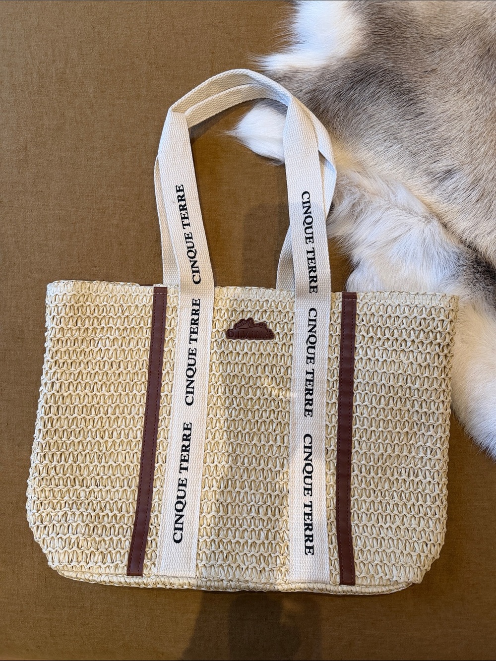 Natural Straw Tote Bag with Branded Straps